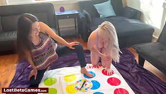 Skinny Blonde And Voluptuous Brunette Play Naked Twister