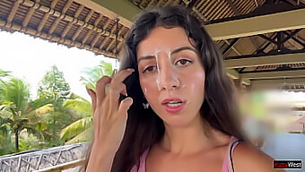 Petite Brunette Enjoys Getting Covered In Cum While Dining In Public