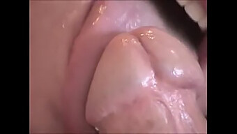 Close-Up Intens Kenikmatan Oral Pada Penis Yang Keras