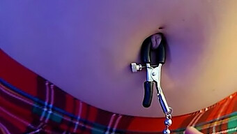 Femdom Bdsm: Outie Belly Button Play With A Nipple Clamp