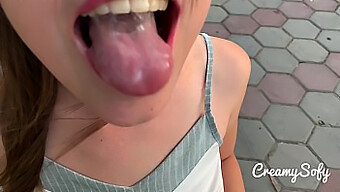 Blowjob In Public: Hairy Teen Gives A Surprise Blowjob To Her Boyfriend