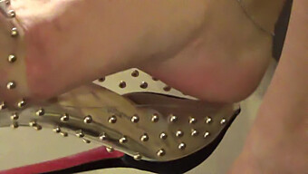 Mature Women'S Feet Get Tired And Sweaty In Pvc Shoes