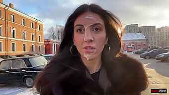 Young Woman Accepts To Display Cum On Her Face In A Public Setting For Financial Gain - Cumwalk